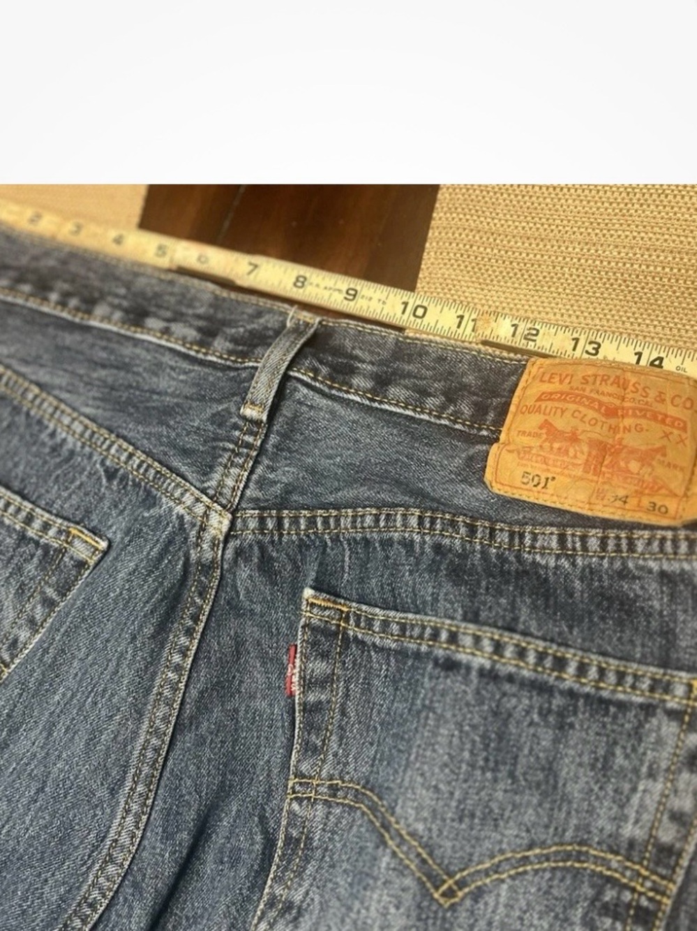 Levi's Men's Straight Jeans in Blue with Tan Stitching - Picture 5 of 10